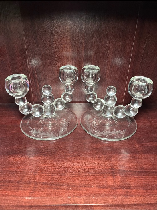 Other - Vintage Paden City Glass Double Candlestick Holders Clear Bubble Glass Unmarked